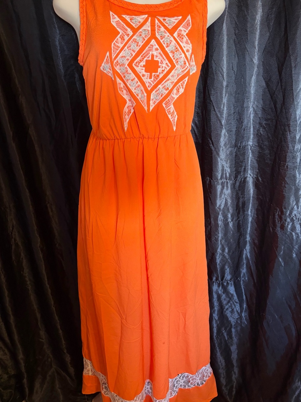 Sleeveless Orange Embroidered Maxi Dress